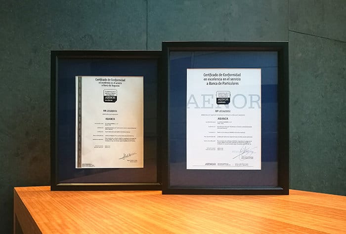 AENOR otorga el certificado de excelencia en el Servicio a la Banca de Negocios ABANCA