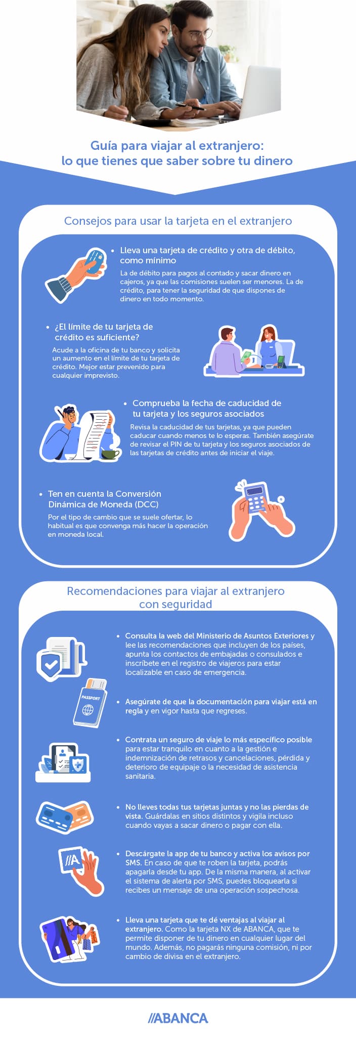 Infografía que ilustra los consejos y recomendaciones para viajar al extranjero