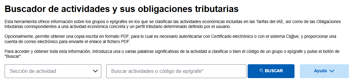 Buscador de actividades y sus obligaciones tributarias. Herramienta de Hacienda para Autónomos