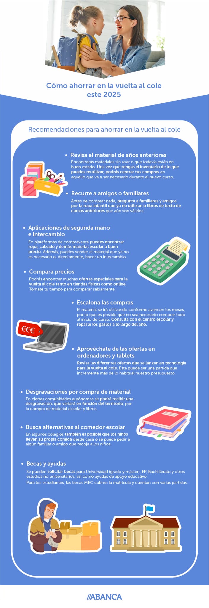 Infografía que ilustra las recomendaciones de la vuelta al cole
