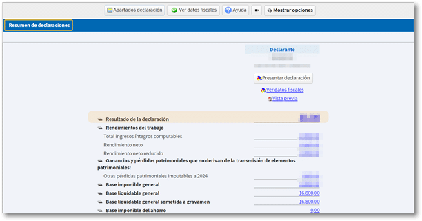 Mensaje de Apartados declaración Autoliquidación Rectificativa renta 2024
