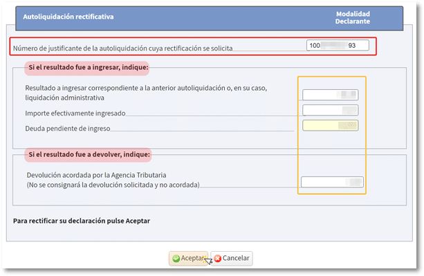 Autoliquidación rectificativa número de justificante campaña renta 2024