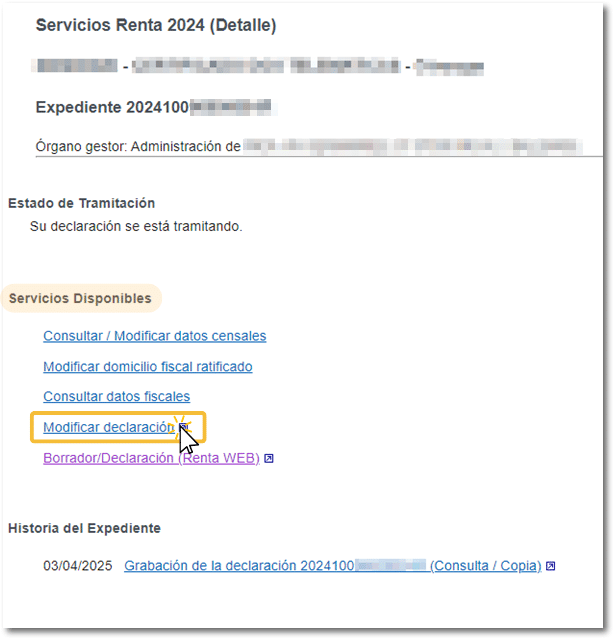 Estado de tramitación de la declaración complementaria campaña renta 2024 este 2025