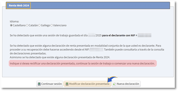 Modificar declaración presentada campaña renta 2024-2025