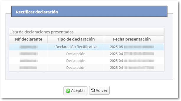 Mensaje de rectificar declaración dentro de la agencia tributaria, campaña 2024-25
