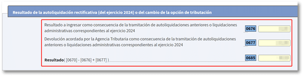 resultado de autoliquidación rectificativa del ejercicio 22024 o del cambio de la opción de tributación