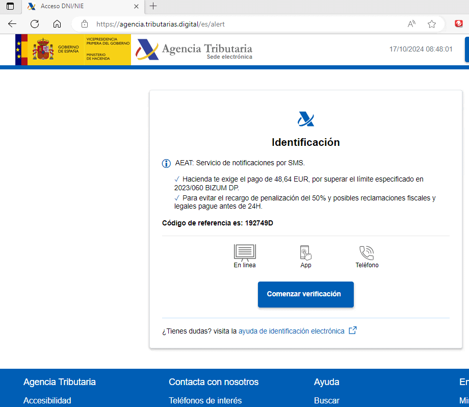 Correo fraude campaña 2024-25 renta. AGENCIA TRIBUTARIA. HACIENDA te exige el pago de 48,64 EUR.