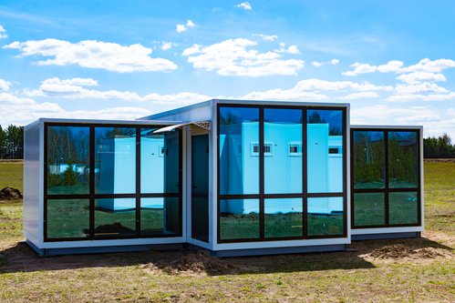 Casas prefabricadas o modulares de color azul