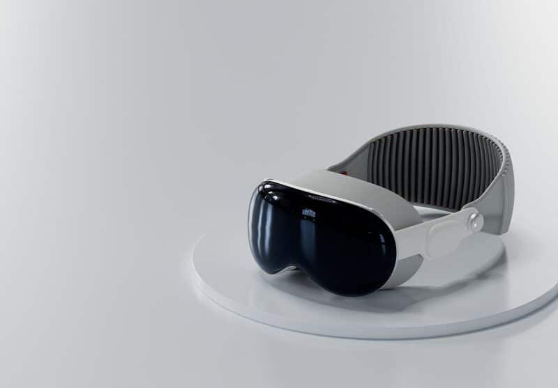 Las gafas de realidad mixta de Apple Vision Pro posadas sobre un soporte
